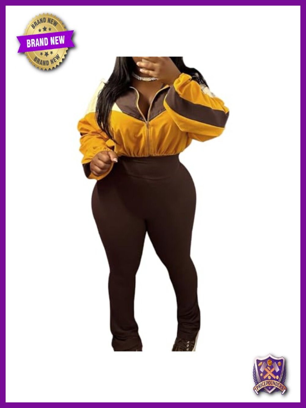 Women 2 Piece Tracksuit Color Block Jacket Flared Leggings Set